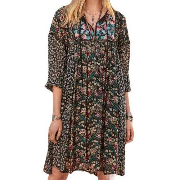 Sundance Women's Chelsea Morning Dress Size XS Black Floral Embroidered Boho - Picture 1 of 10